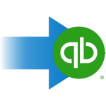 QuickBooks logo: blue bar with a green speech bubble containing the white 'qb' initials.