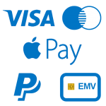 Accepted payment options: Visa, Apple Pay, PayPal, and a blue card icon.