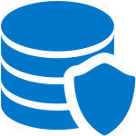 Blue database icon with a shield, symbolizing secure data storage